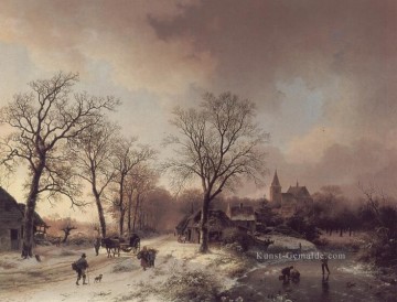 Figuren in einer Winter Landschaft Niederlande Barend Cornelis Koekkoek Stromen Ölgemälde
